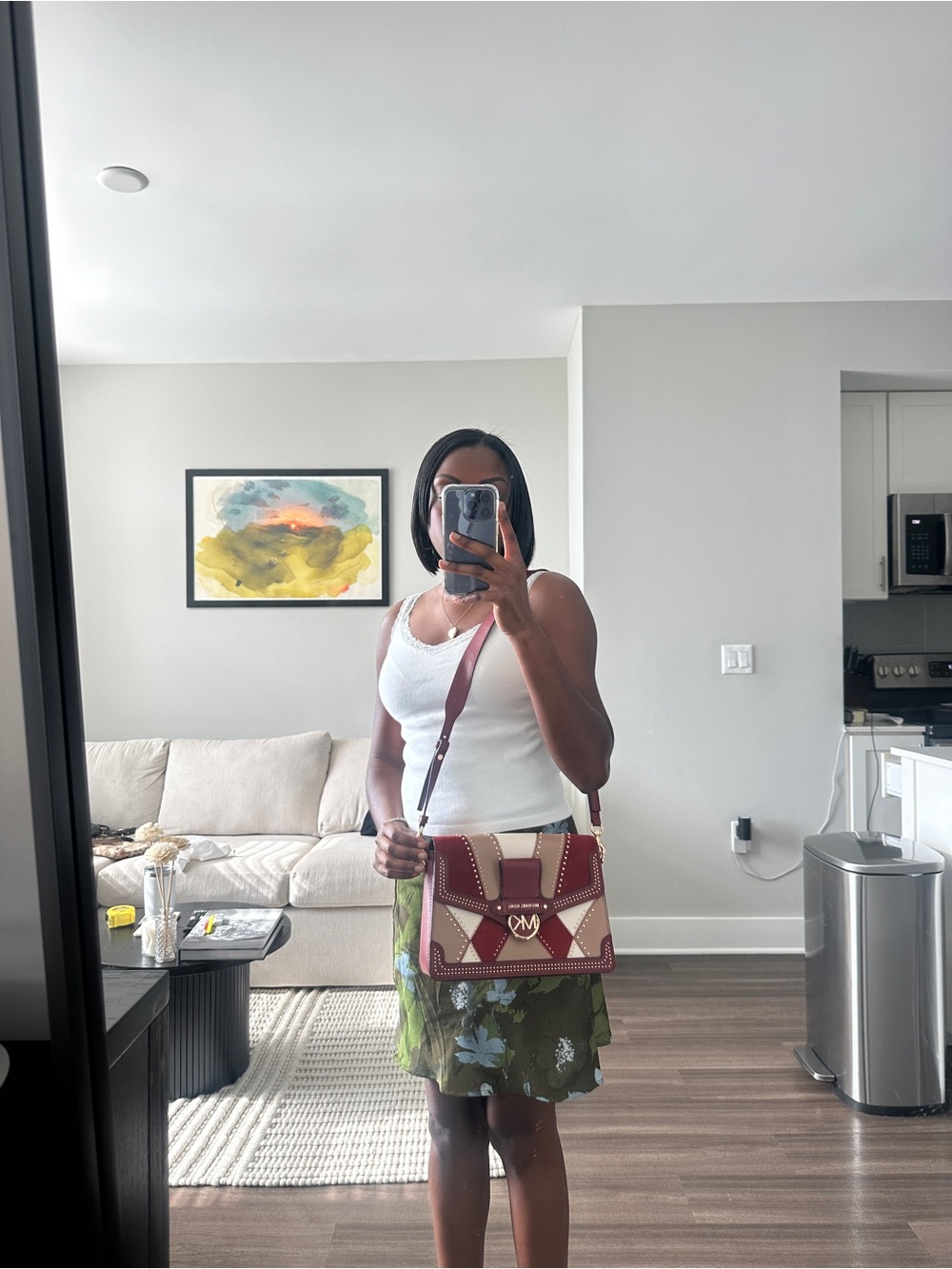 Michael Kors Red, Cream & Tan Studded Leather Crossbody Bag - Picture 5 of 5
